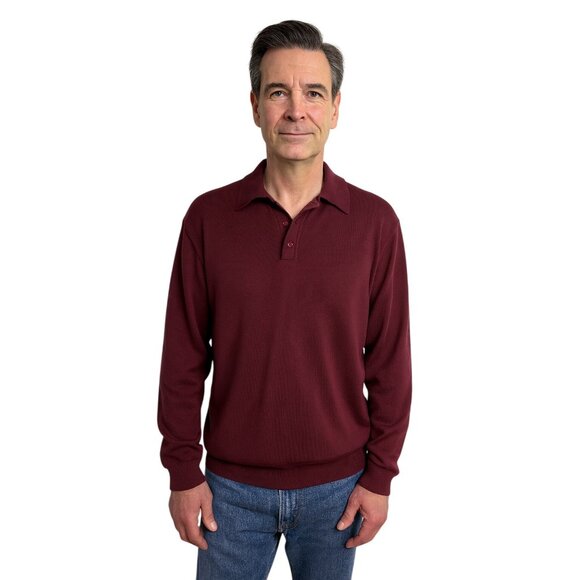 Jos. A. Bank Men’s Burgundy 100% Italian Merino Wool Polo Sweater XL - Picture 1 of 7